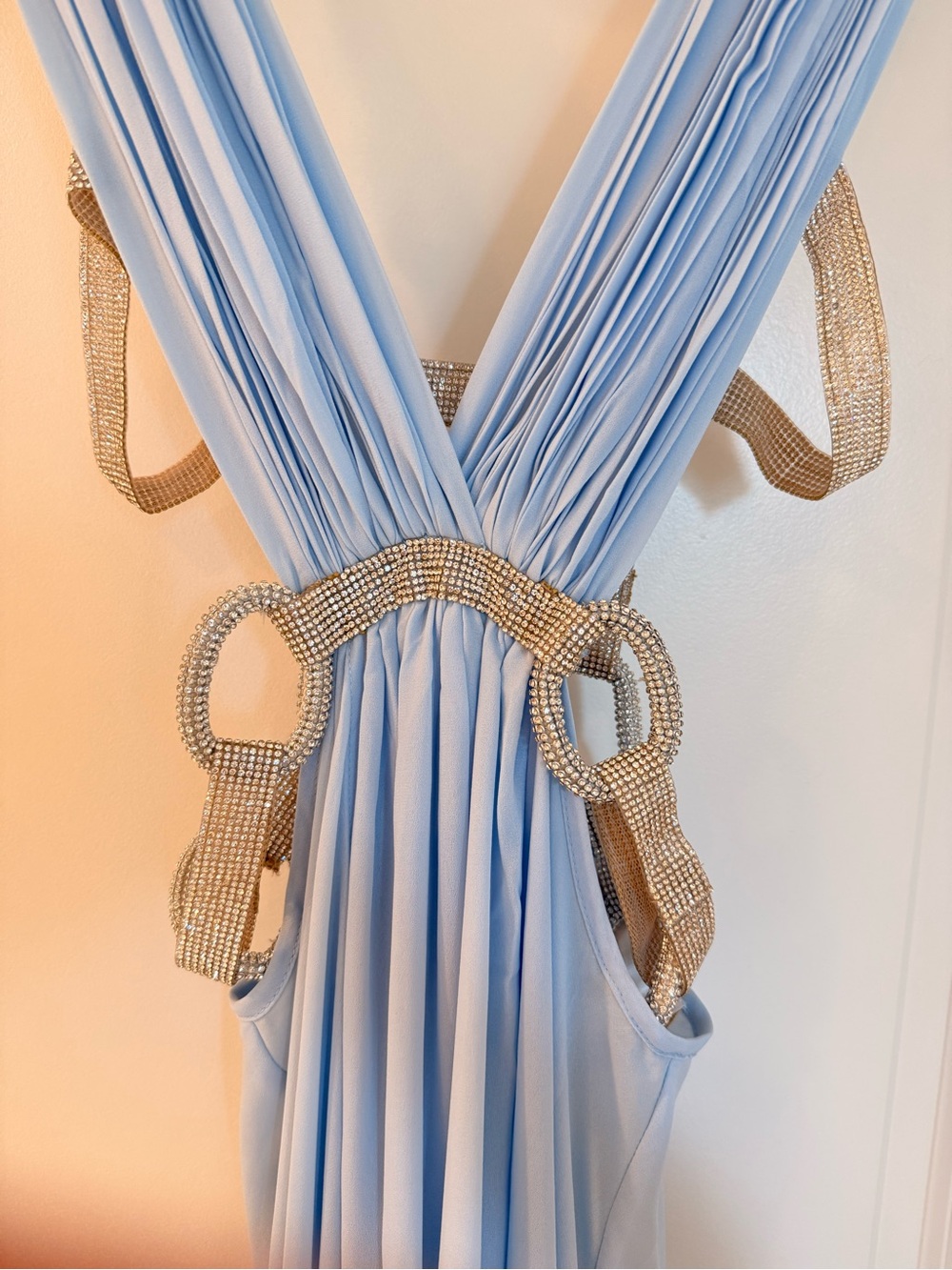 NEW Bronx and Banco Brielle Powder Blue Diamond Gown Elegant Plunge Cutout dress - Picture 14 of 17